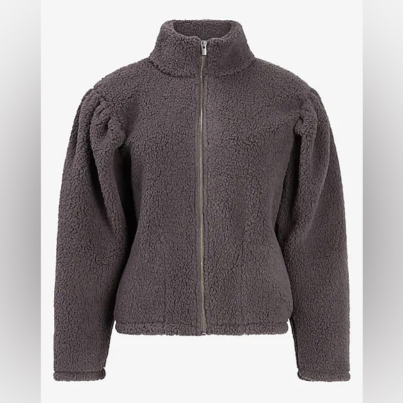 Express Black Sherpa Puff Sleeve Jacket - Picture 5 of 5
